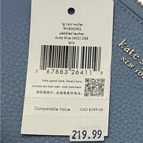 Kate Spade Wallet. Pebbled Leather. Dusty Blue - Picture 5 of 5